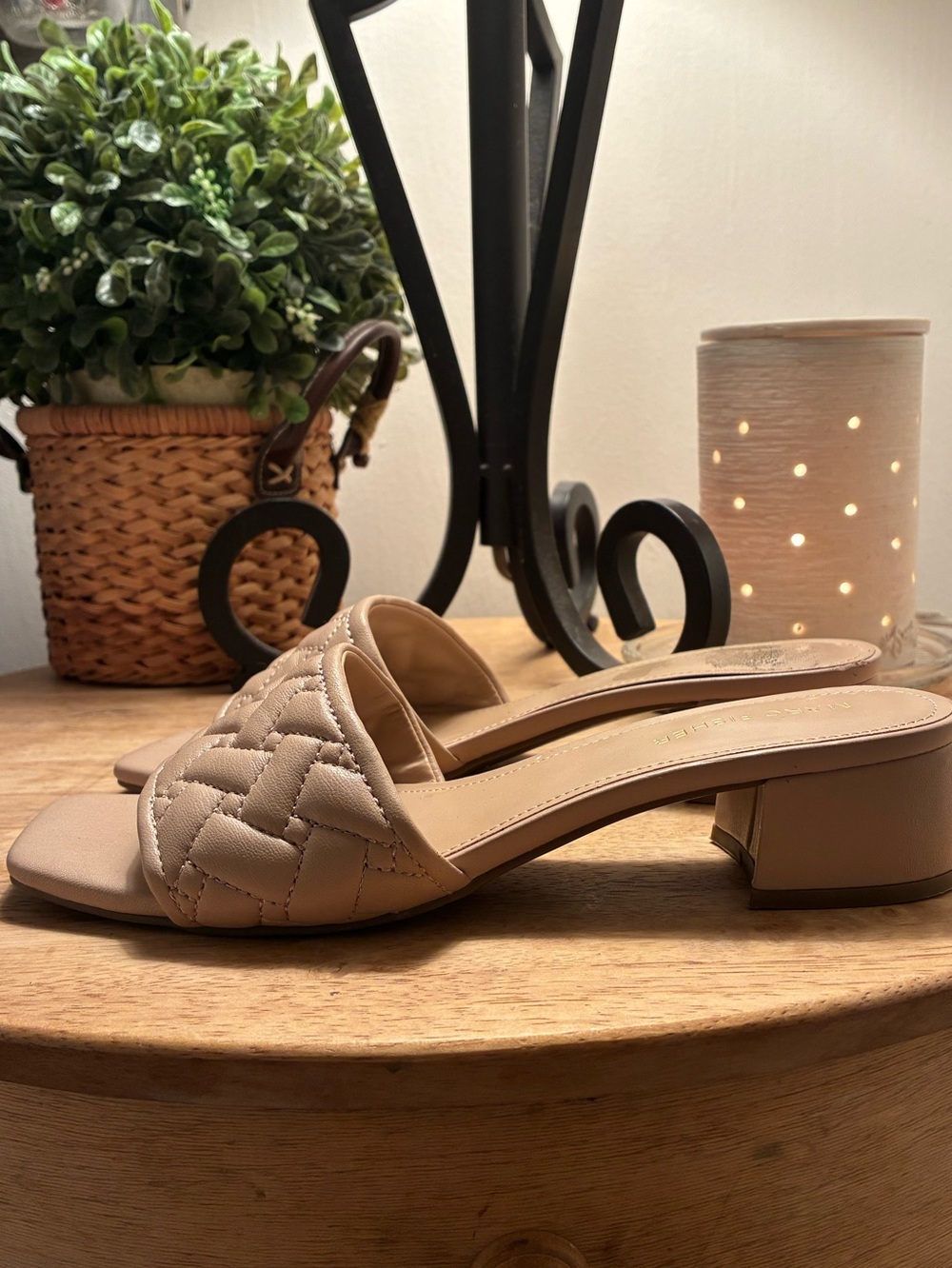 MARC  FISHER -Quilted Slide Sandals in Beige - Women's Low Block Heel🌼